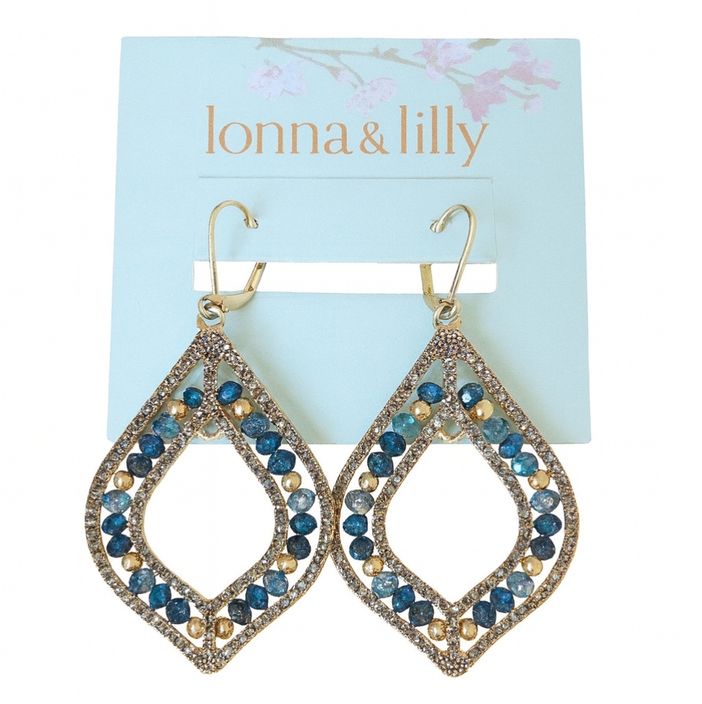 LONNA & LILLY Gold AND BLUE OPEN TEARDROP EARRINGS